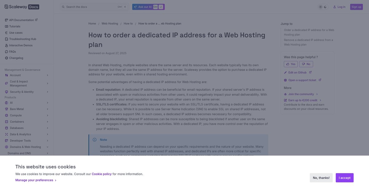 How to order a dedicated IP address for a Web Hosting plan Screenshot