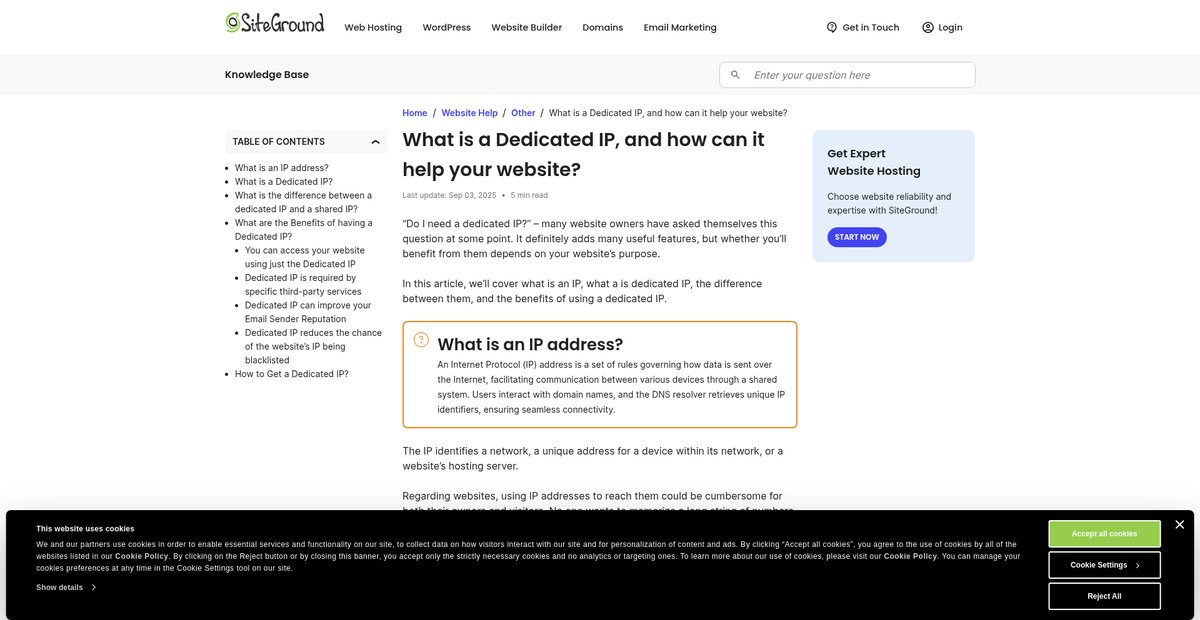 What is a Dedicated IP, and how can it help your website? Screenshot