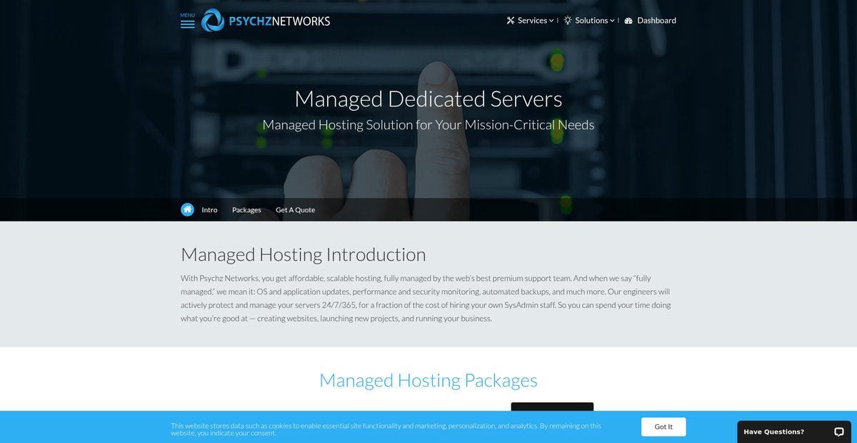 Managed Hosting For Dedicated Servers Screenshot