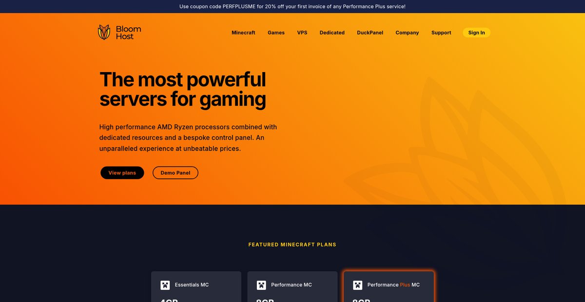 Bloom Host | Dedicated Minecraft Hosting, VPS and Bare Metal Screenshot