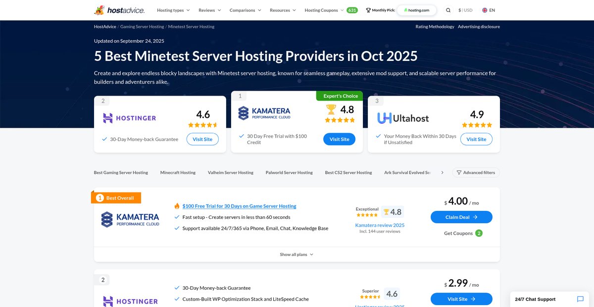 5 Best Minetest Server Hosting Providers (Sep 2025) Screenshot