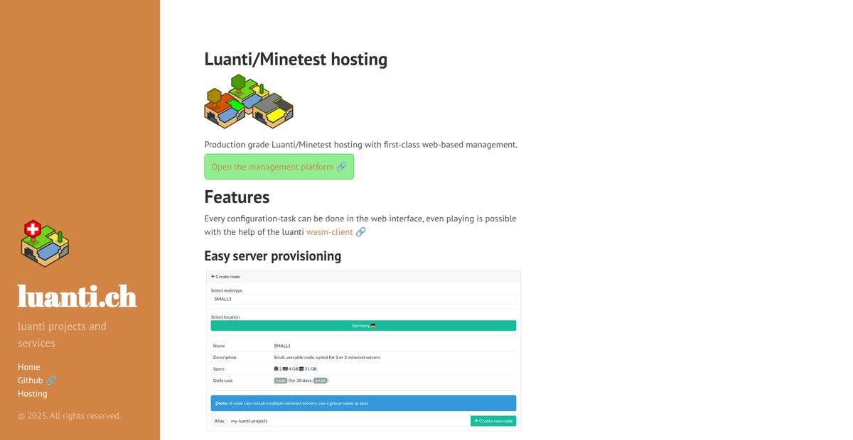 Luanti/Minetest hosting Screenshot