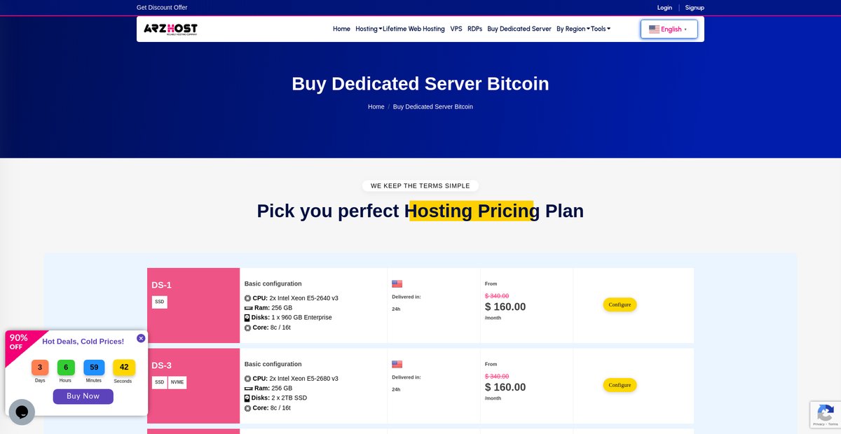 Buy Dedicated Server Bitcoin - ARZHost Screenshot