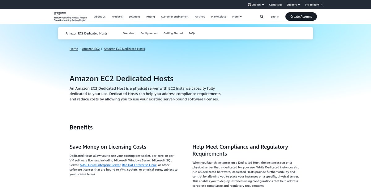 Amazon EC2 Dedicated Hosts Screenshot