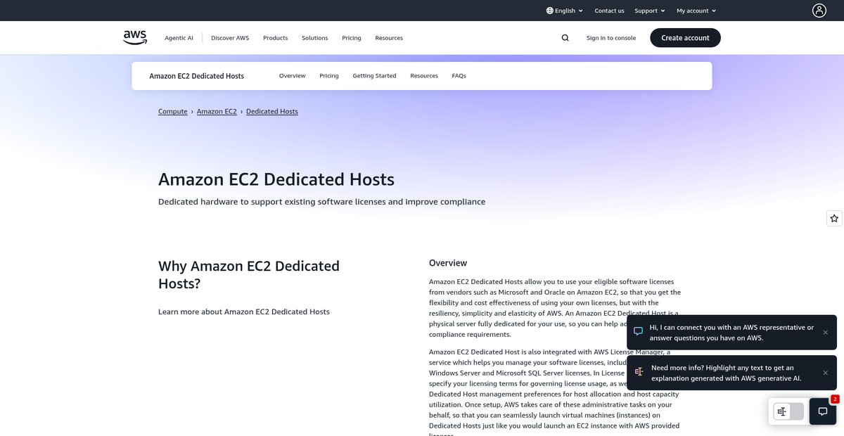 Amazon EC2 Dedicated Hosts Screenshot