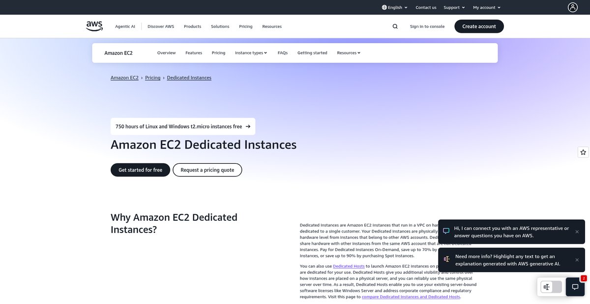 Amazon EC2 Dedicated Instances Screenshot