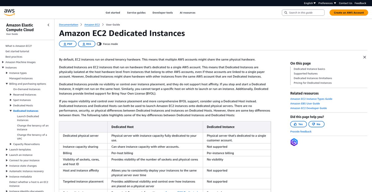 Amazon EC2 Dedicated Instances Screenshot
