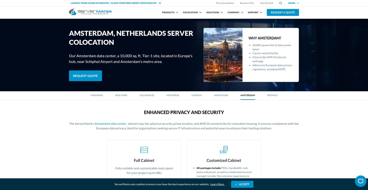 Amsterdam, Netherlands Server Colocation Hosting Services Screenshot