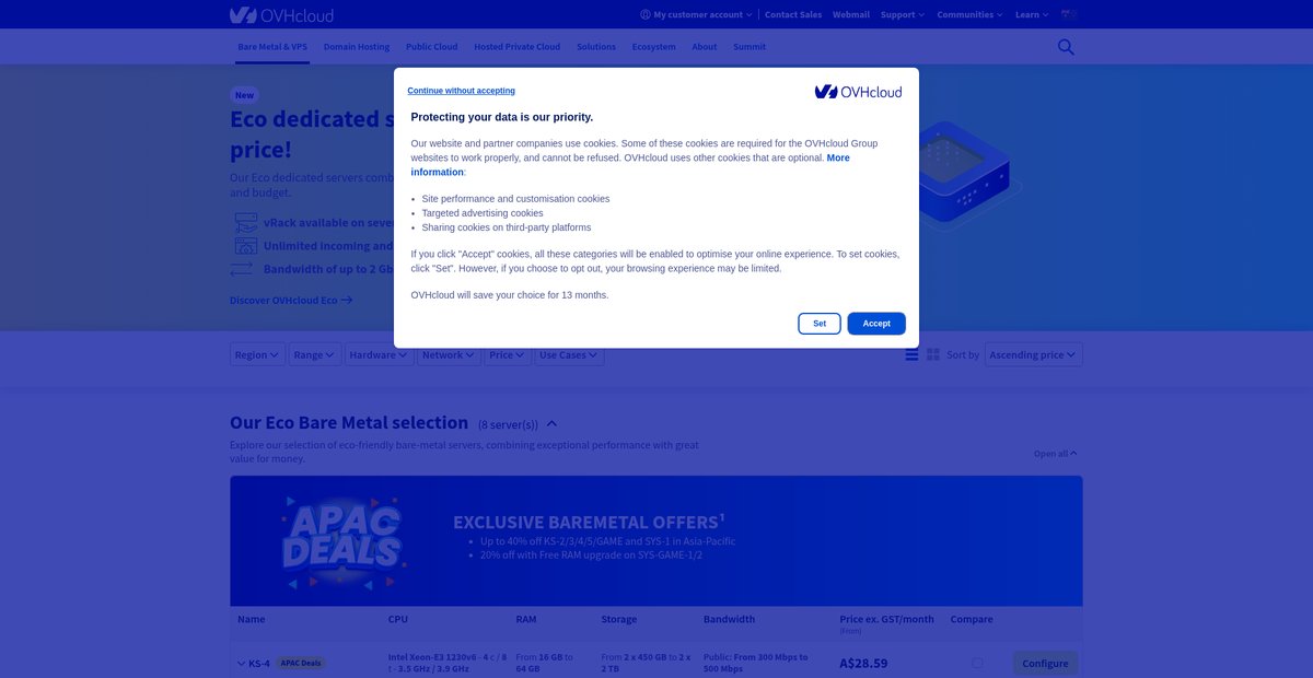 Low-cost dedicated servers Screenshot