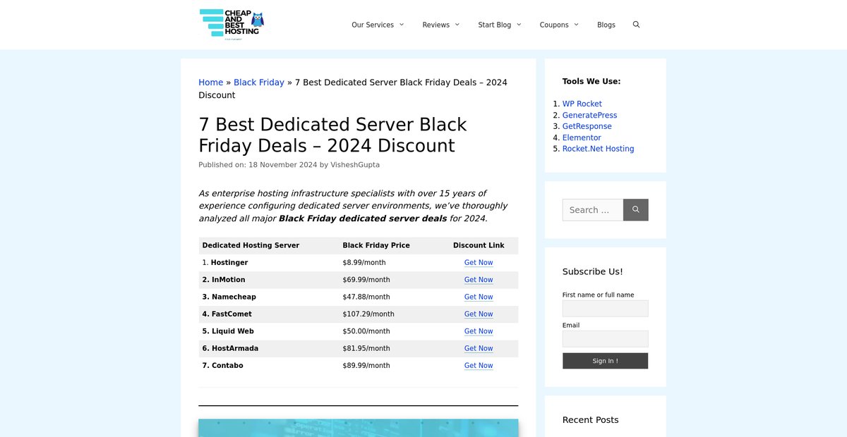 7 Dedicated Server Black Friday Deals - 2023 - Starts $49 Screenshot