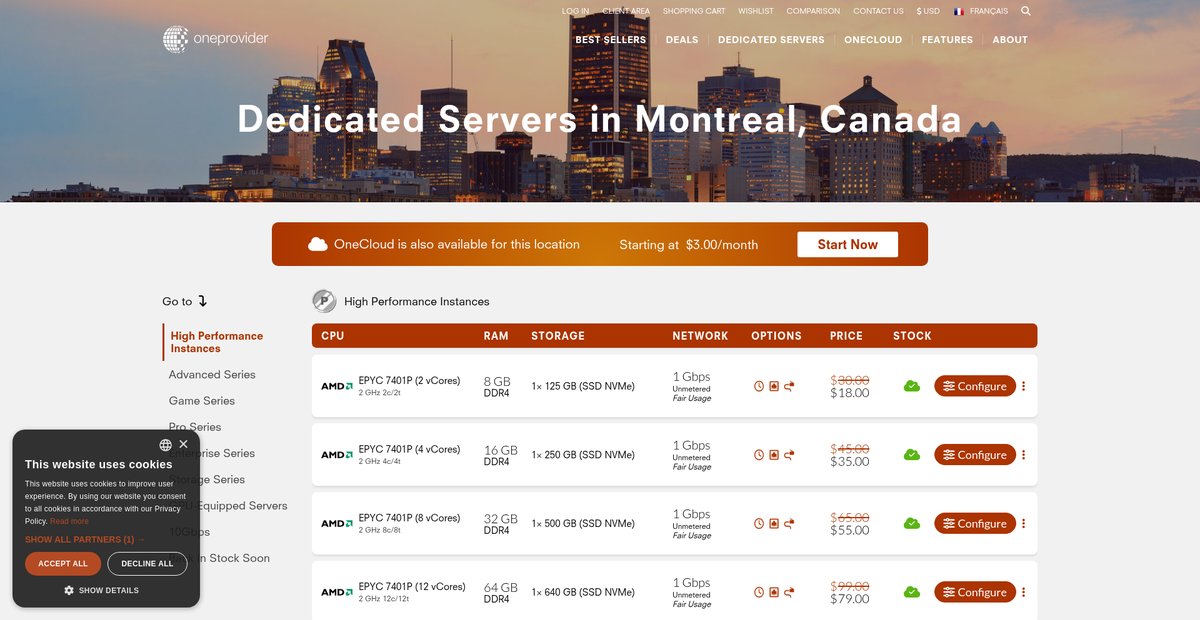 Dedicated servers in Montreal, Canada Screenshot