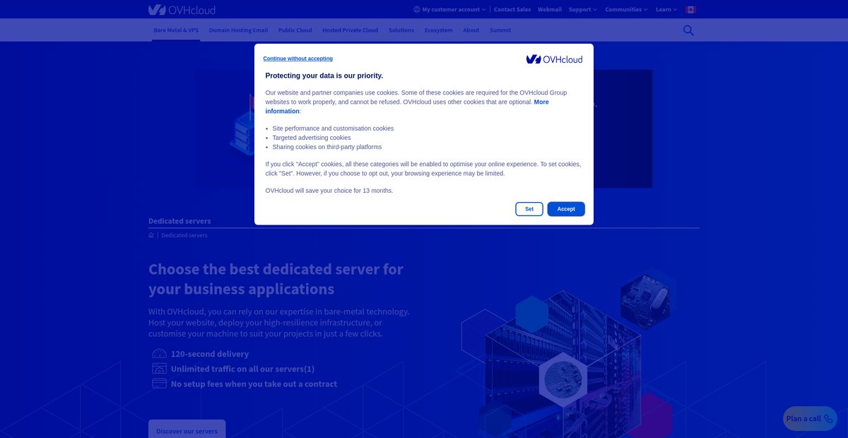 Dedicated server | Bare metal servers | OVHcloud Canada Screenshot