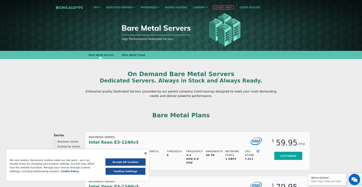 Bare Metal Servers | Dedicated Sever Hosting | Chicago VPS Screenshot