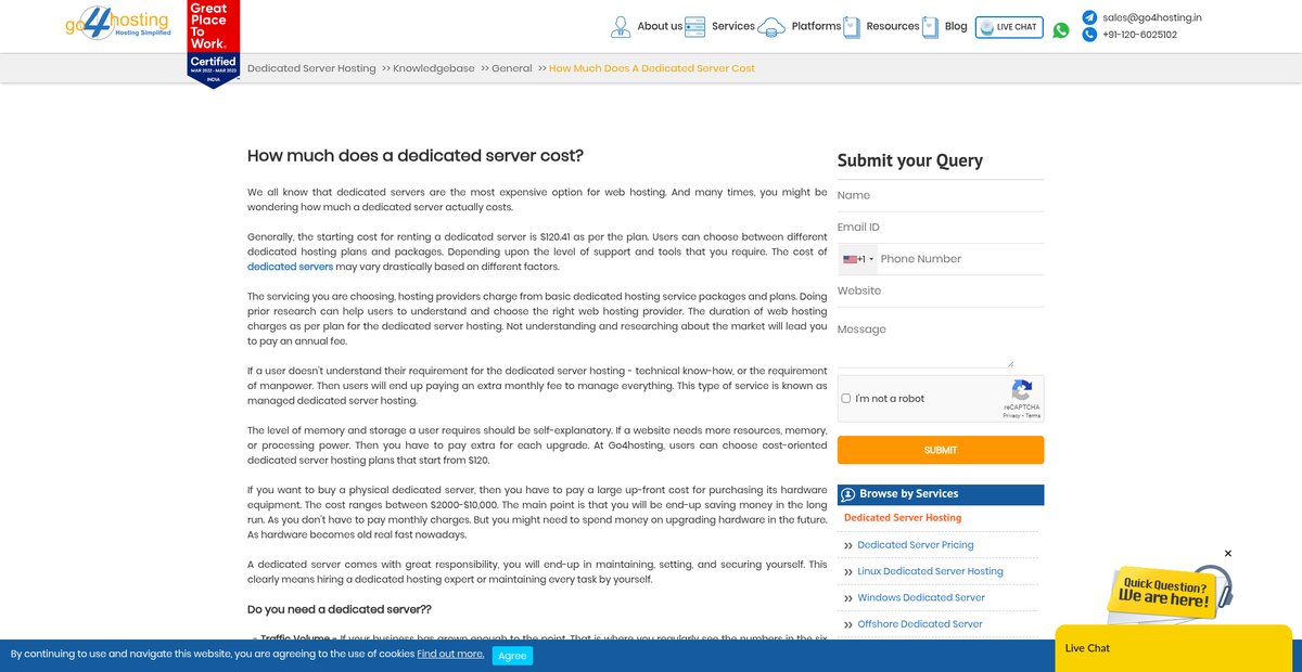 How much does a dedicated server cost? Screenshot