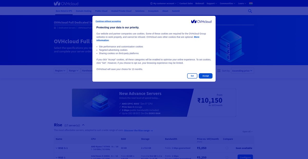 OVHcloud Full Dedicated Server Range Screenshot