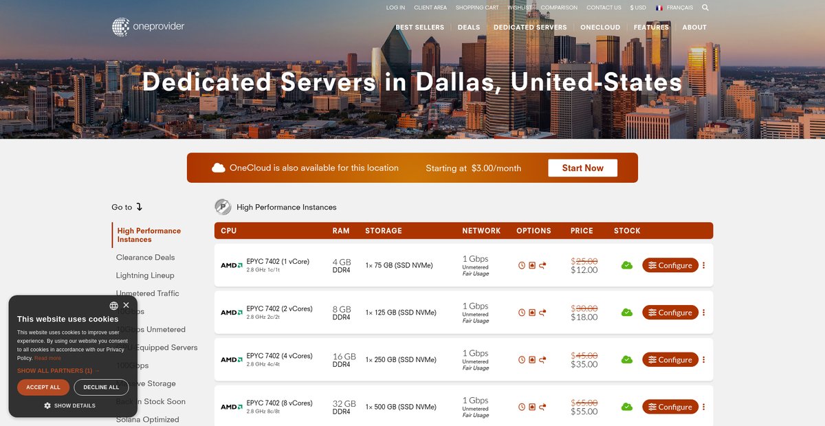 Dedicated servers in Dallas, United States Screenshot