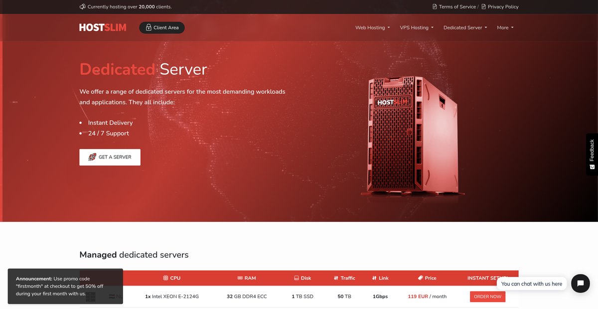 Dedicated server hosting Screenshot