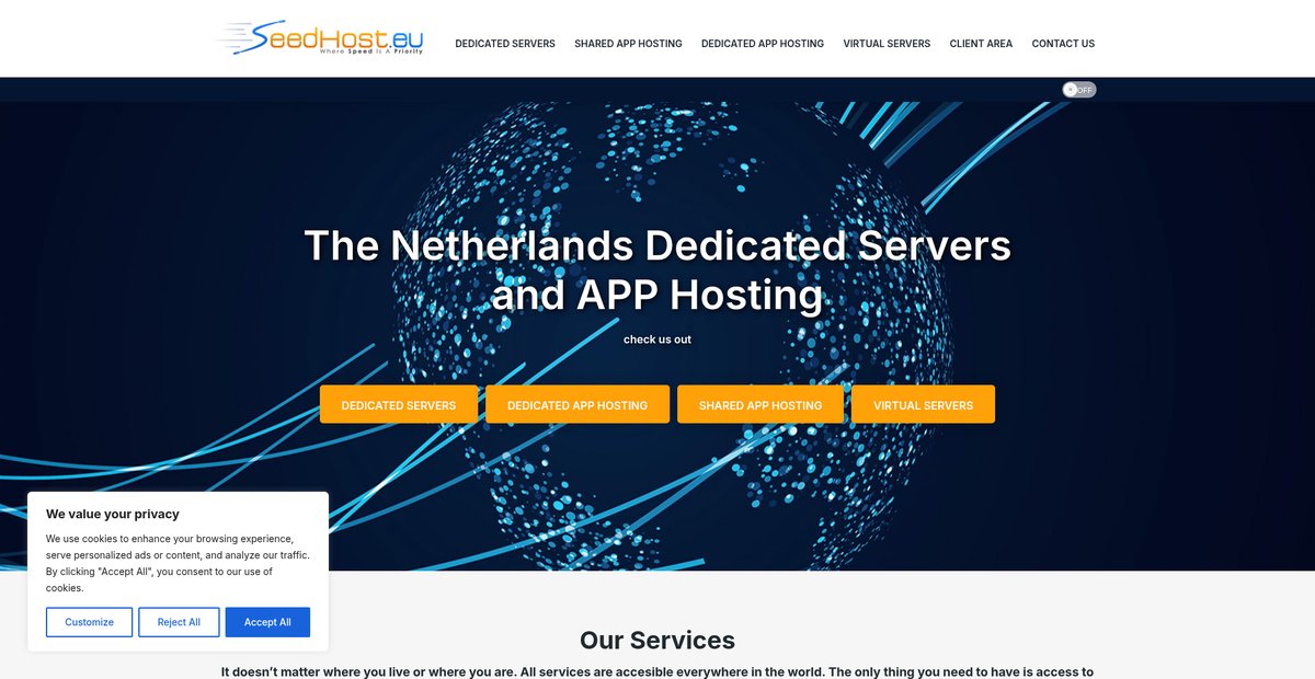 SeedHost.eu - SeedHost Hosting - 1Gbps and 10Gbps servers Screenshot