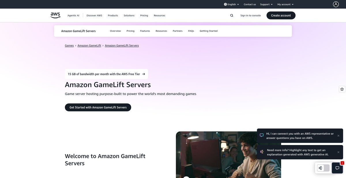 Dedicated Game Server Hosting - Amazon GameLift - AWS Screenshot