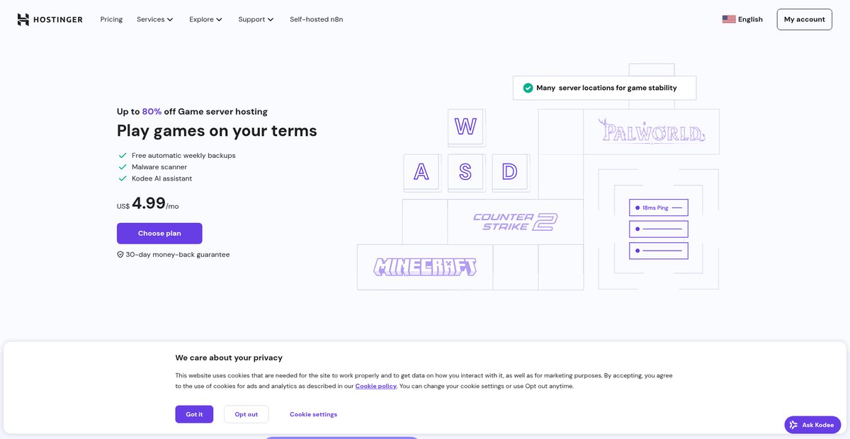 Game server hosting | High performance, full customization Screenshot