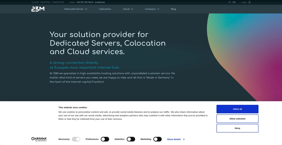 23M: Rent Dedicated Server, Colocation and Cloud services Screenshot