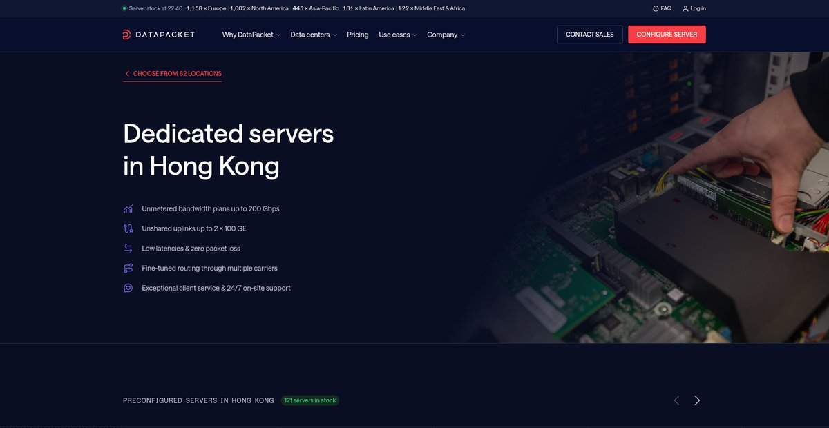 40 Gbps Unmetered dedicated servers in Hong Kong Screenshot