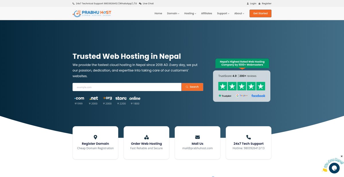 Prabhu Host: Web Hosting in Nepal | Domain Registration Screenshot