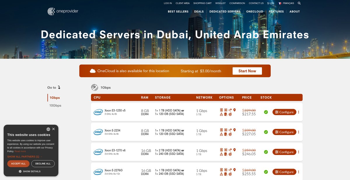 Dedicated servers in Dubai, United Arab Emirates Screenshot