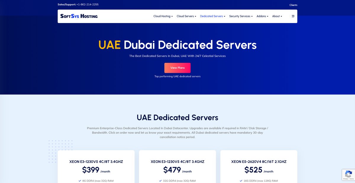 Dubai Dedicated Servers, UAE Dedicated Hosting - SoftSysHosting Screenshot
