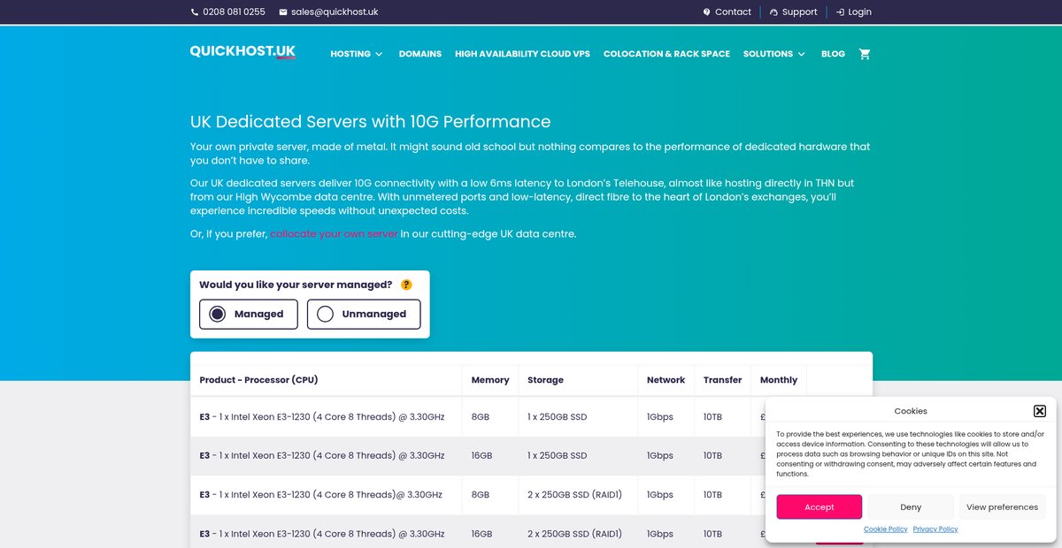 UK Dedicated Server Hosting - QuickHost Screenshot