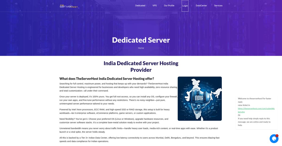 Best India Dedicated Server Hosting housed at India's Noida, mumbai, delhi, Pune, chennai, kolkata, bangalore, hyderabad Data Center Screenshot