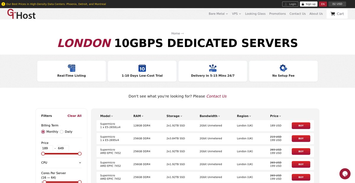 London 10Gbps Dedicated Servers Screenshot