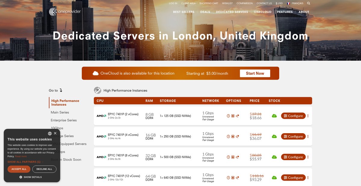 Dedicated servers in London, United Kingdom Screenshot