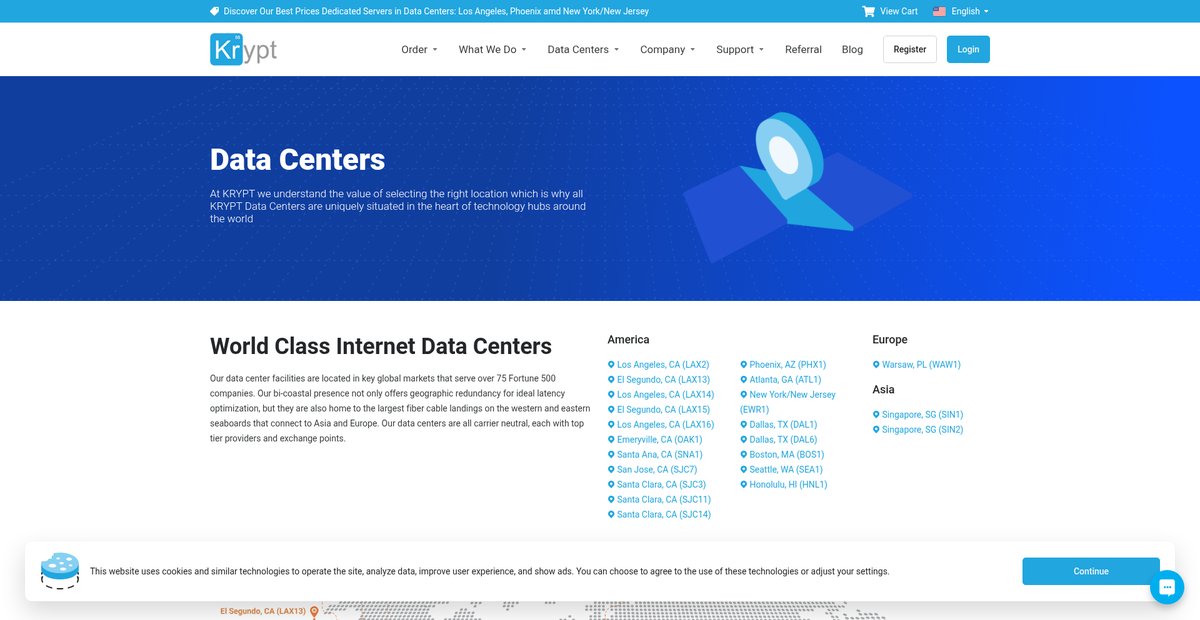 Los Angeles Data Center (LAX10) - Dedicated Hosting at Krypt.com Screenshot