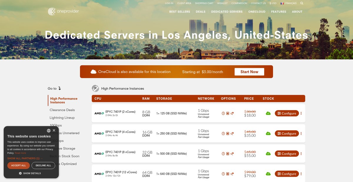 Dedicated servers in Los Angeles, United States Screenshot
