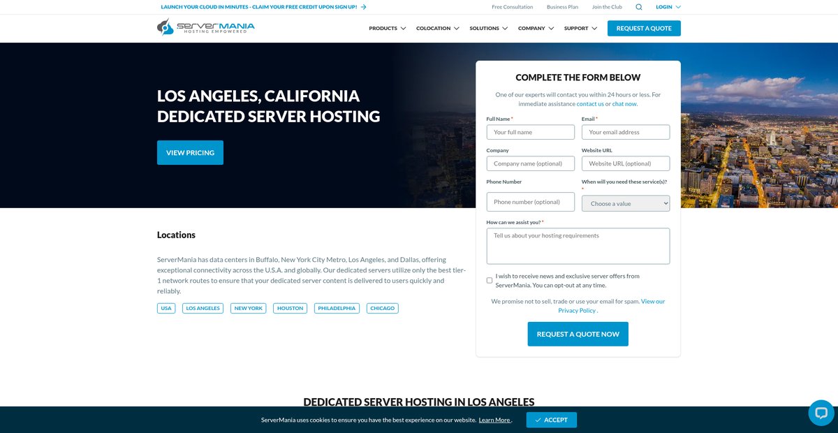 Los Angeles, California Dedicated Server Hosting Screenshot