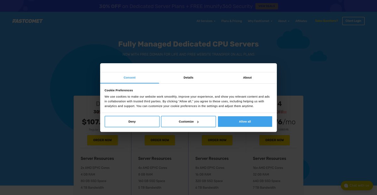 Plans and Pricing • Dedicated Server Hosting — FastComet Screenshot