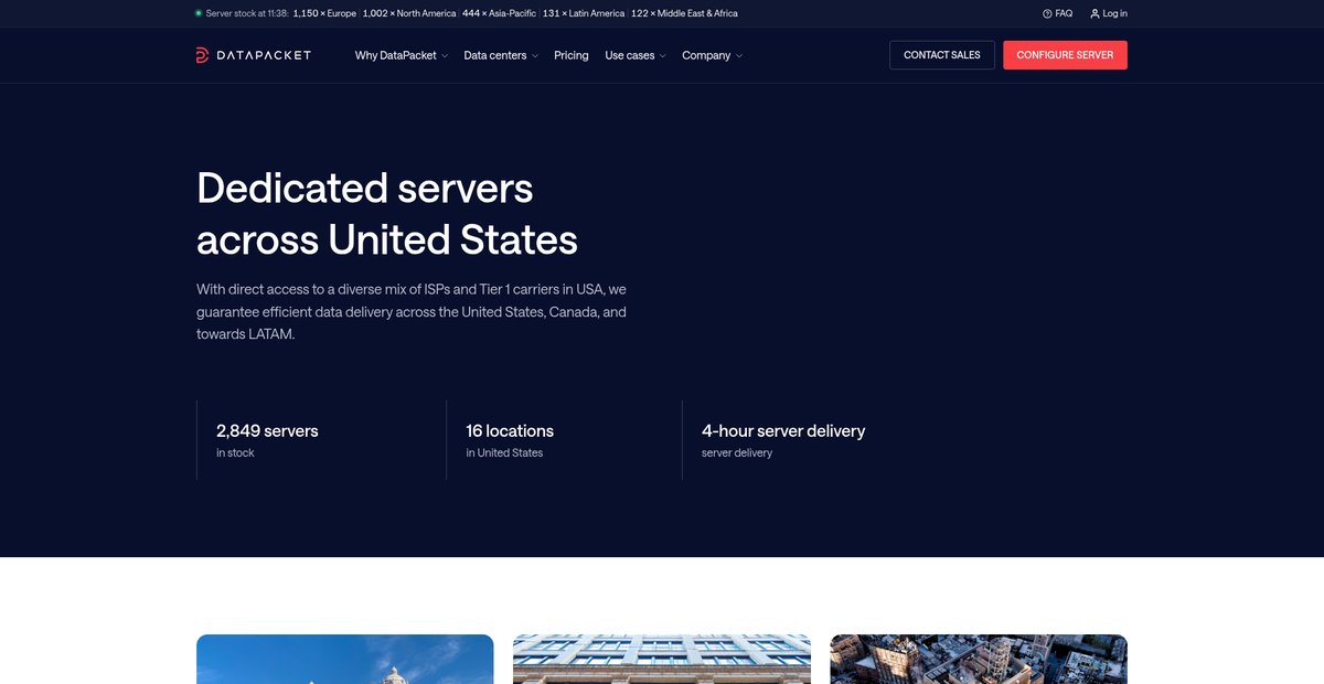 Dedicated servers across USA | DataPacket.com Screenshot