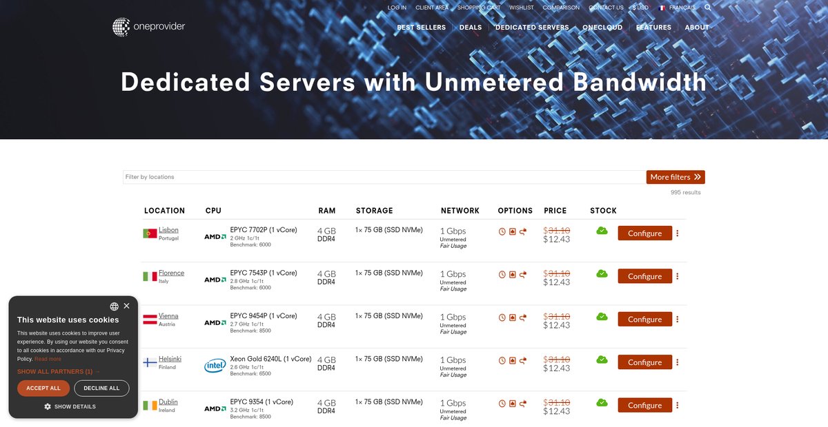 Dedicated Servers With Unmetered Bandwidth Screenshot