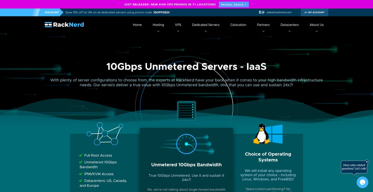 10Gbps Unmetered Servers (IaaS) - RackNerd Screenshot