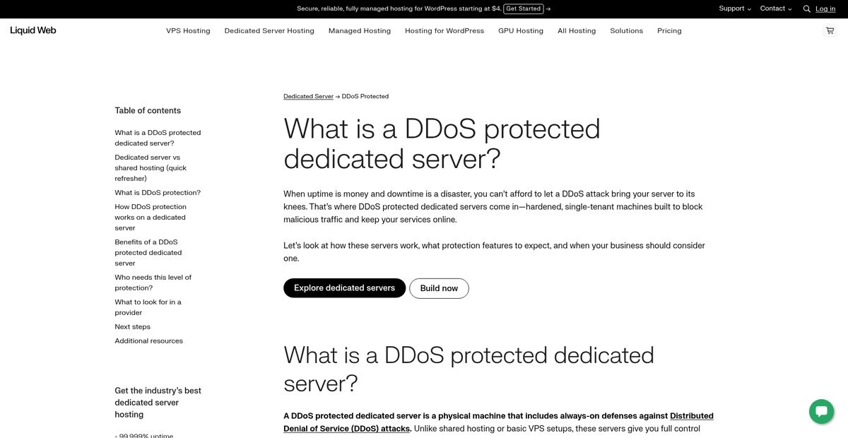 What is a DDoS protected dedicated server? Screenshot