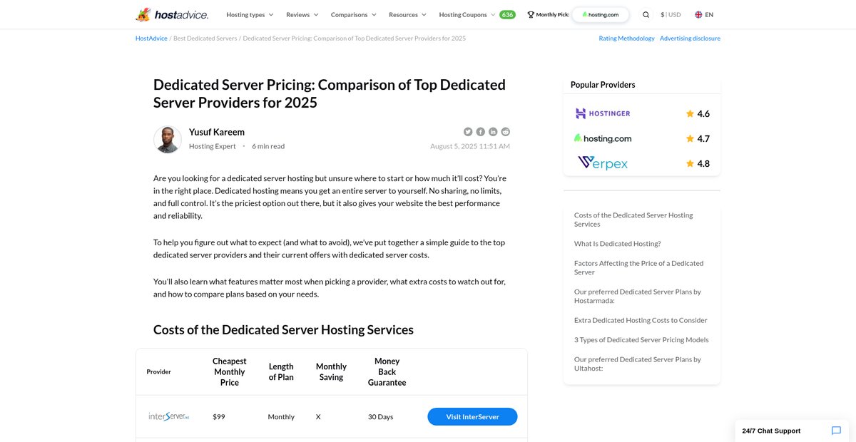 Dedicated Server Pricing: Dedicated Server Cost Compare 2025 Screenshot