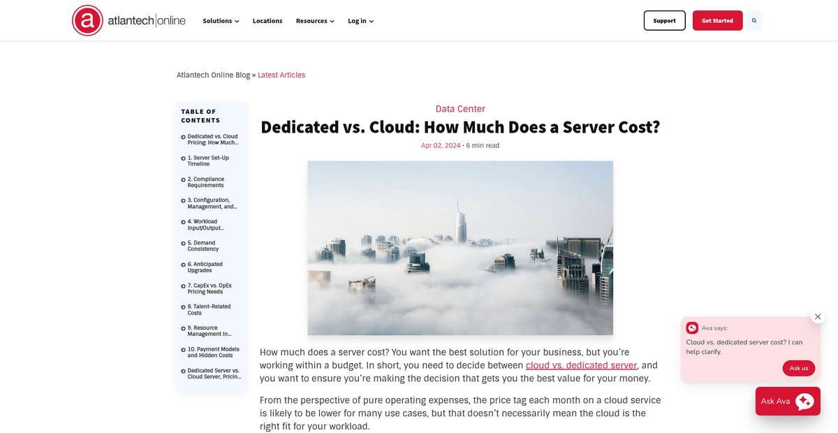 Dedicated vs. Cloud: How Much Does a Server Cost? Screenshot