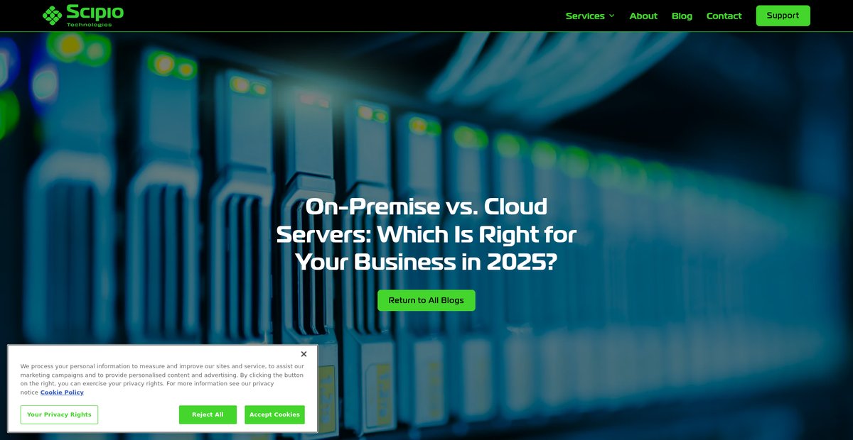 On-Premise vs. Cloud Servers: 2025 Guide | Scipio Tech Screenshot