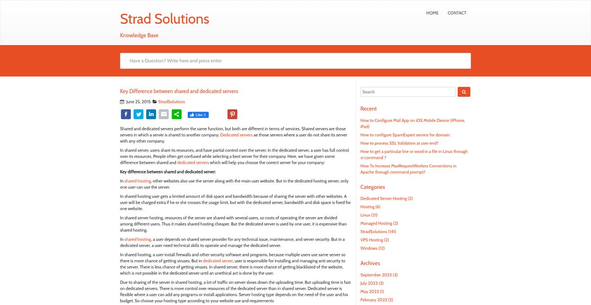 Key Difference between shared and dedicated servers – Strad Solutions Screenshot