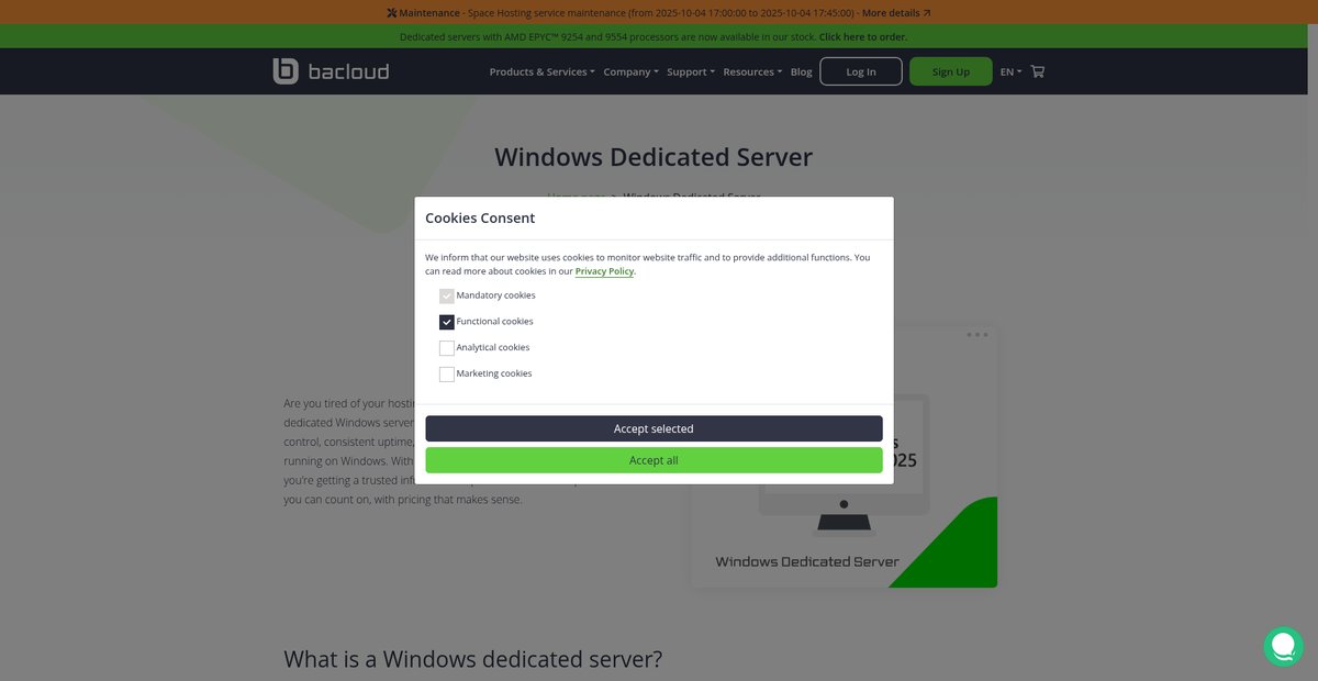 Windows Dedicated Server Screenshot