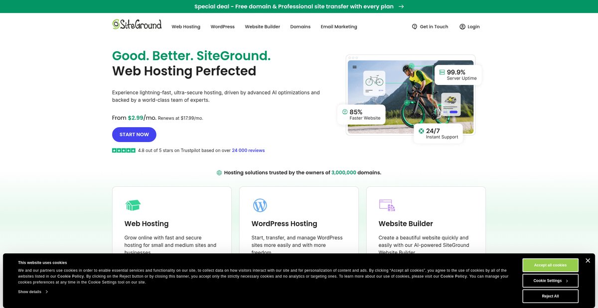 Web Hosting Perfected - SiteGround Screenshot