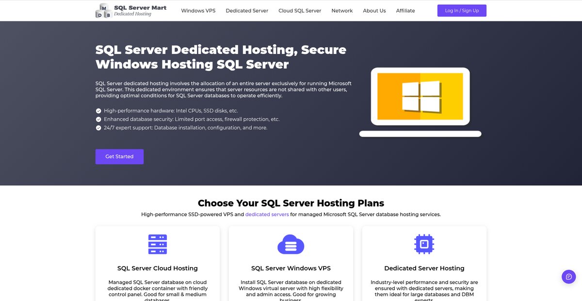 Dedicated SQL Server Hosting, SQL Server Windows Screenshot