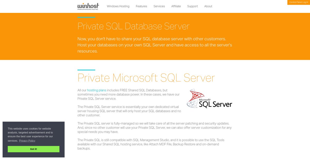 Private SQL Database Server Screenshot