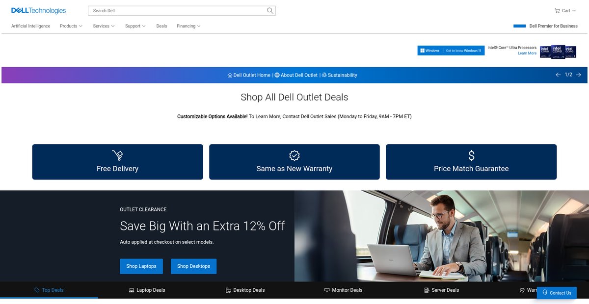 Dell Outlet Coupon Codes on Computers, Monitors & Servers Screenshot